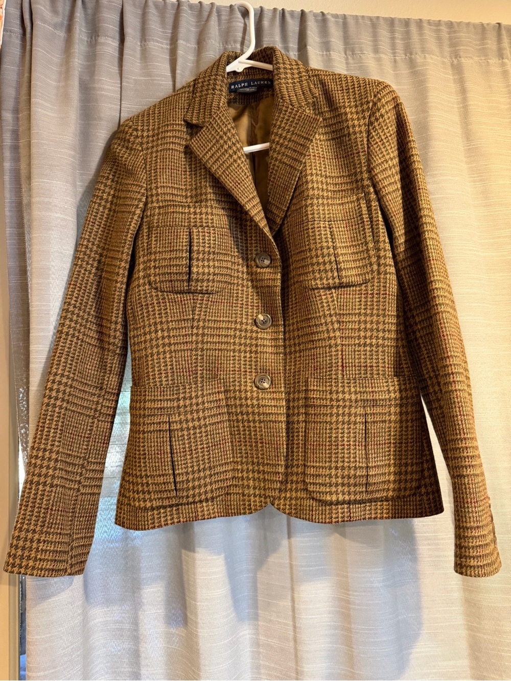 Vintage Ralph Lauren Women's Brown Glen Plaid Wool Blazer